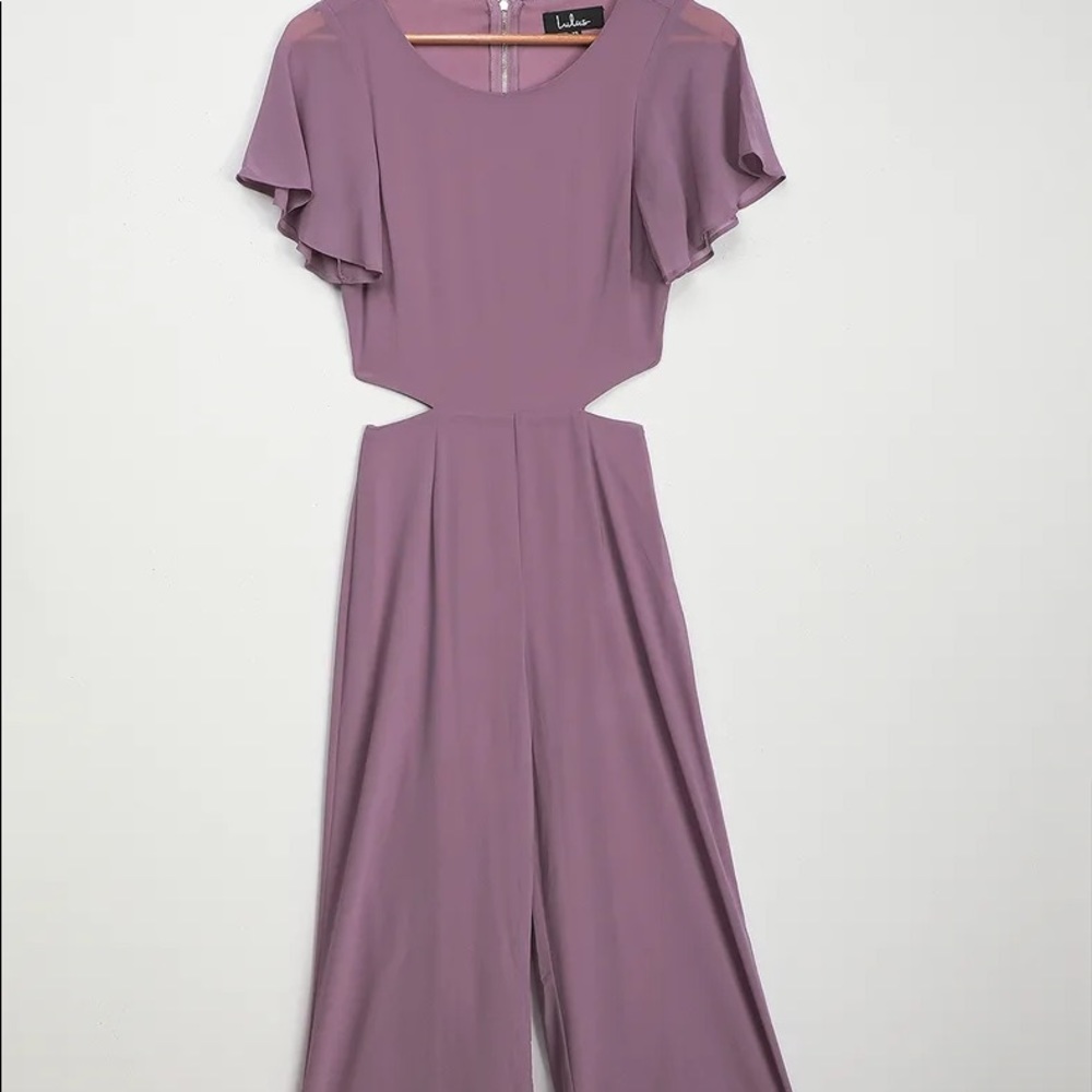 New! Purple Flutter Sleeve Cutout Jumpsuit